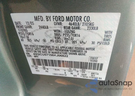 2006 Mercury Mariner Luxury/Premier z USA, uszkodzony, nr VIN 4M2CU57156KJ06822